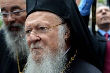 Der Ökumenische Patriarch von Konstantinopel, Bartholomaios I.,(im Porträt)  hat am 12. Mai 2014 den Bartholomäus-Dom in Frankfurt besucht.