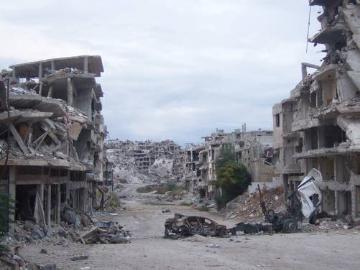Der Stadtteil Khaldiye (Homs). Trümmer soweit das Auge reicht.